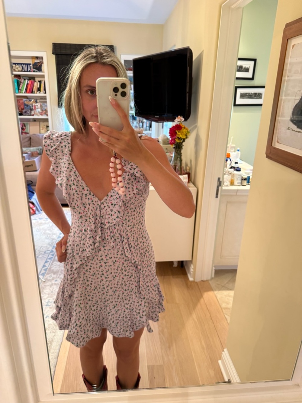 AFRM Pink Floral Tie-Front Mini Dress